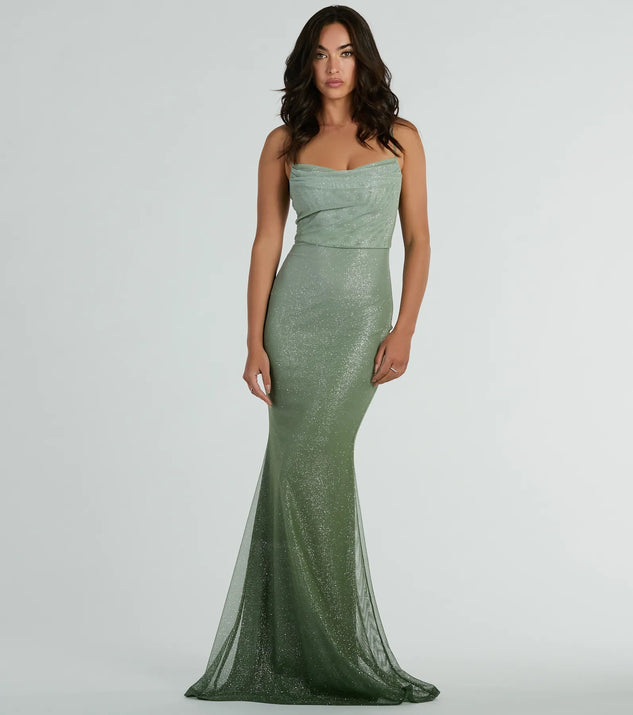 The Kenia Ombre Glitter Mesh Mermaid Dress as your wedding guest dress with a stylish neckline and/or sleeves and elevated details on the back and front will make you the best dressed at any event!