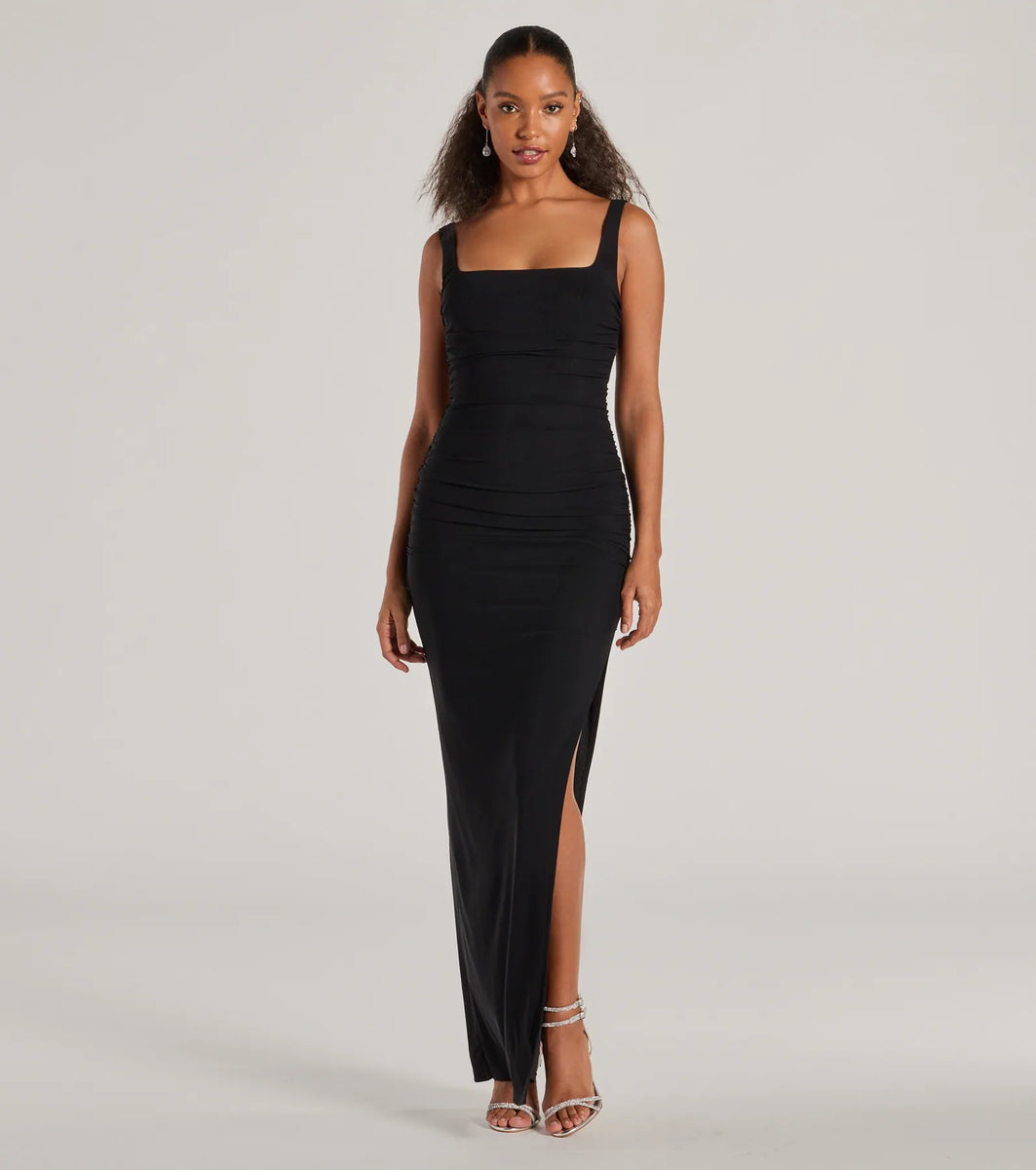 Layne Square Neck Slim Mesh Formal Dress