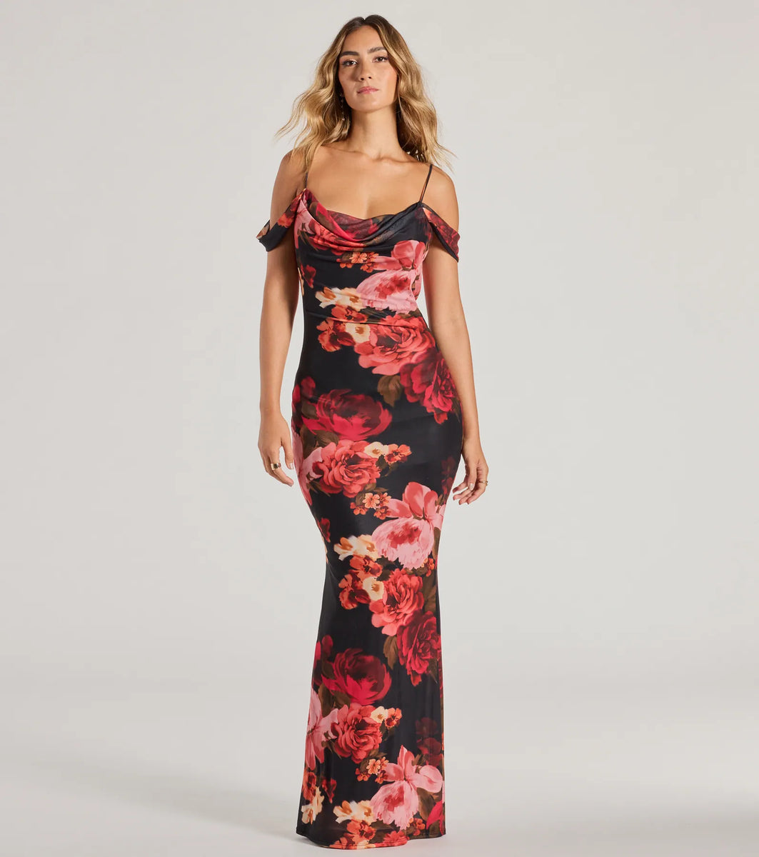 Francie Cold Shoulder Slim Floral Formal Dress & Windsor
