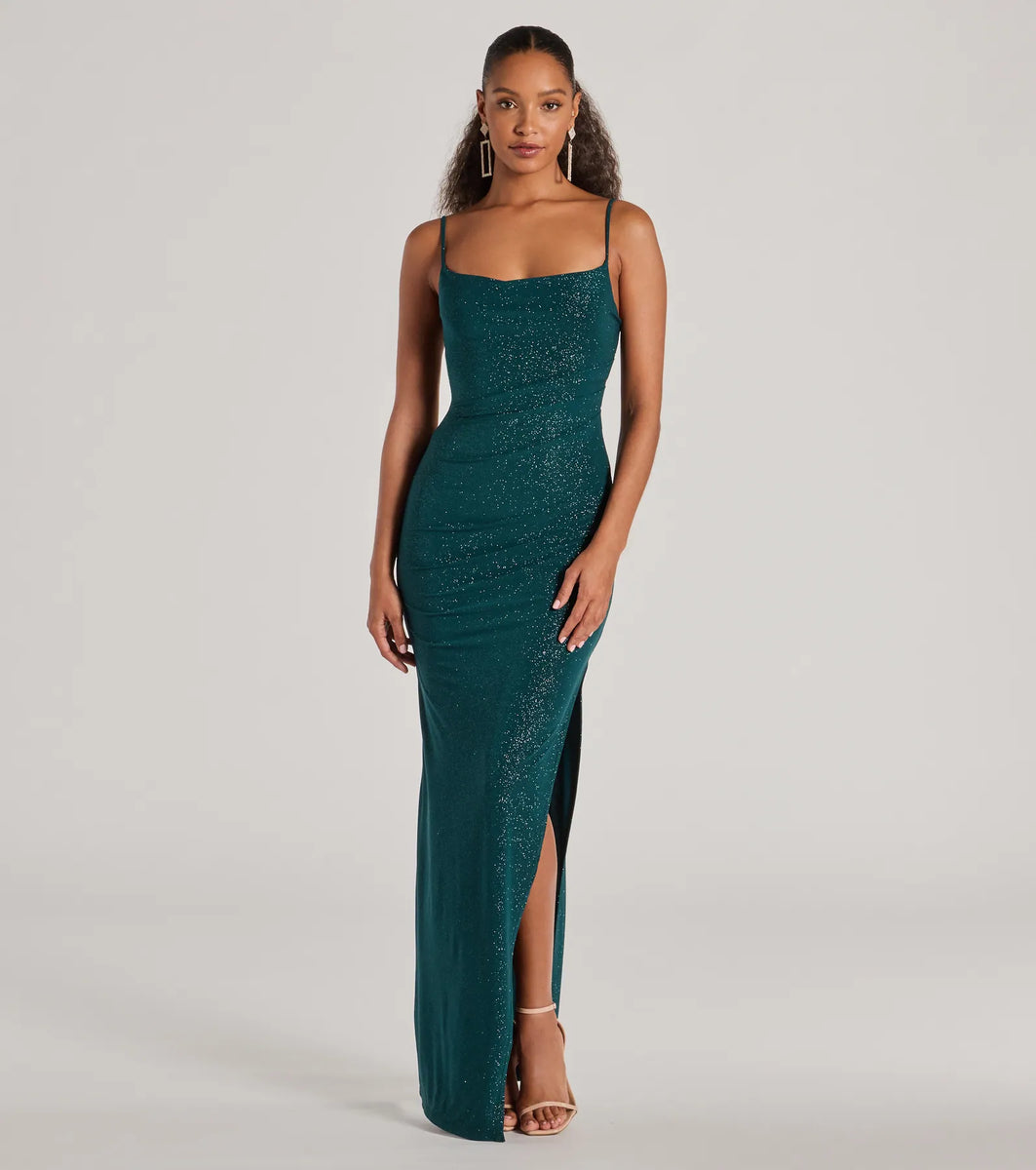 Kelly Cowl Neck Strappy Mermaid Glitter Formal Dress & Windsor