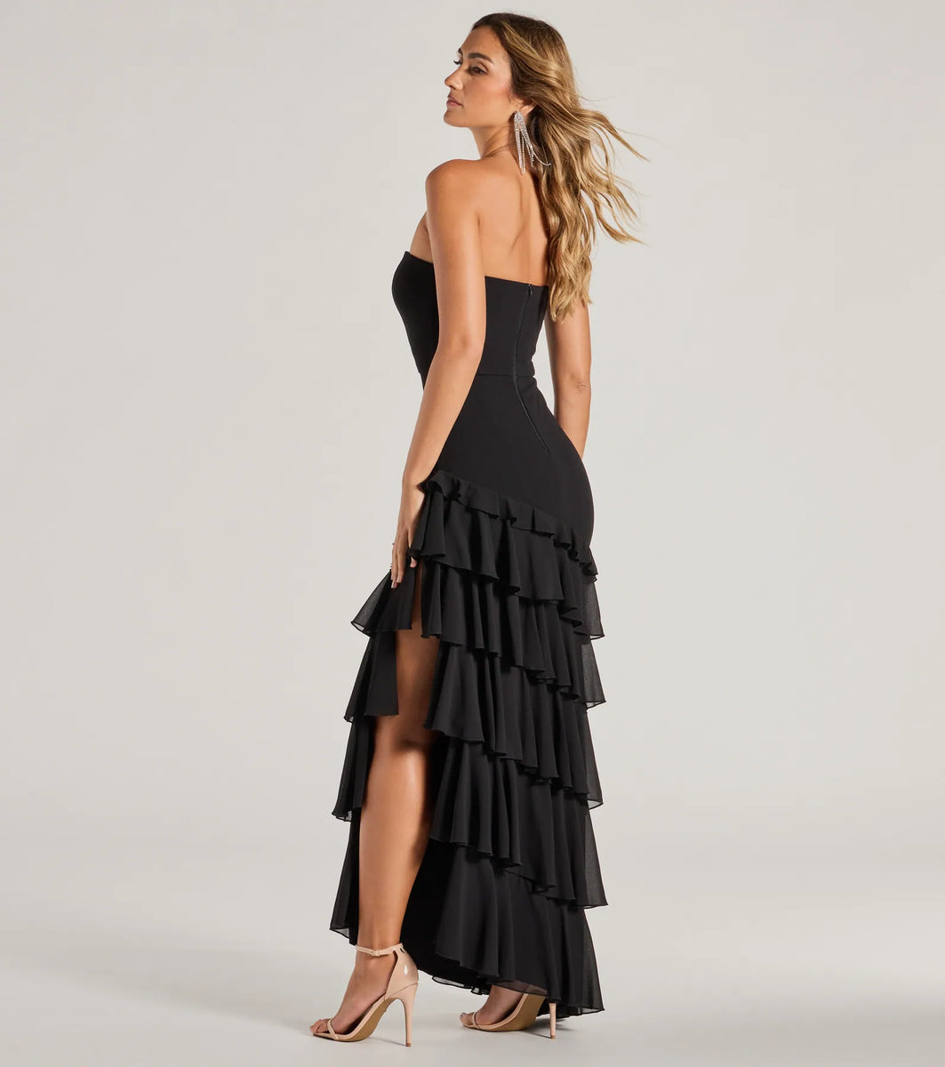 Shianne Strapless Chiffon Ruffled A-Line Formal Dress