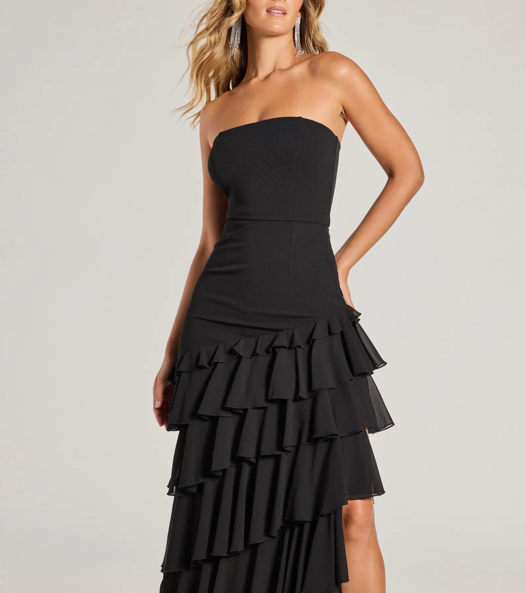 Shianne Strapless Chiffon Ruffled A-Line Formal Dress