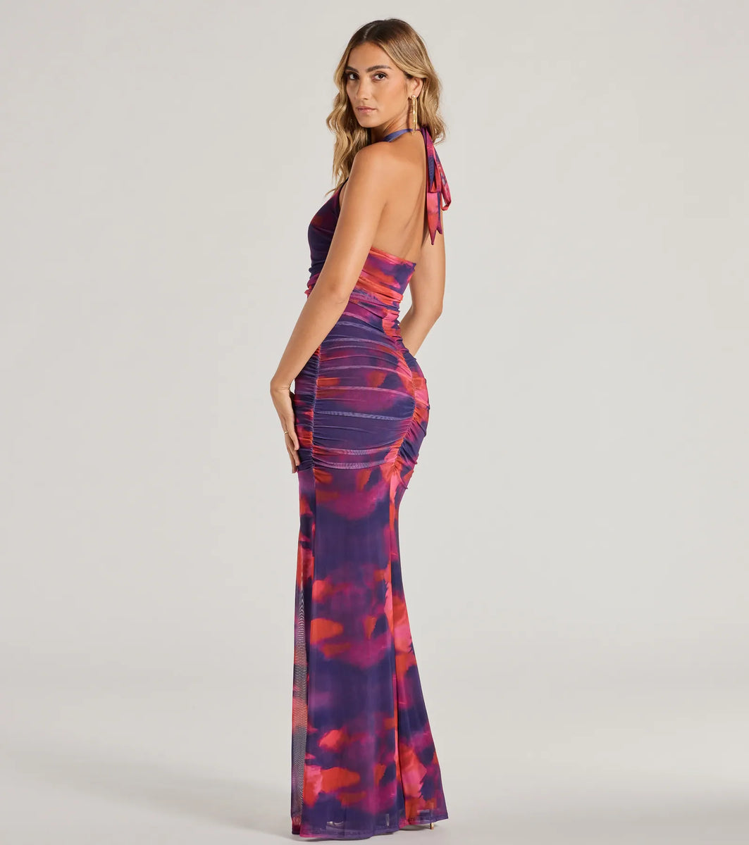 Jenny Halter Mermaid Tie-Dye Mesh Formal Dress