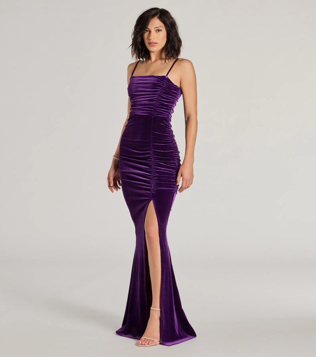 Alondra Ruched Velvet Front Slit Mermaid Dress Windsor