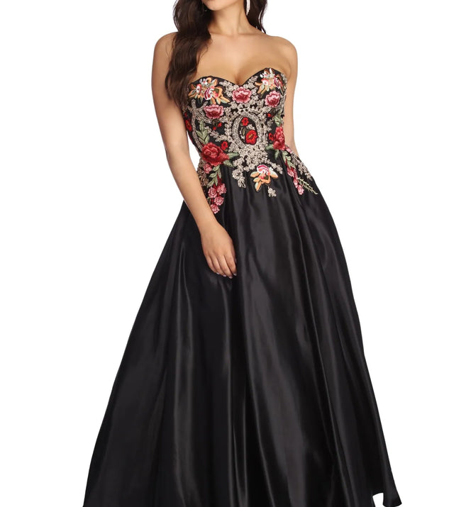 Joanne Floral Satin Ball Gown