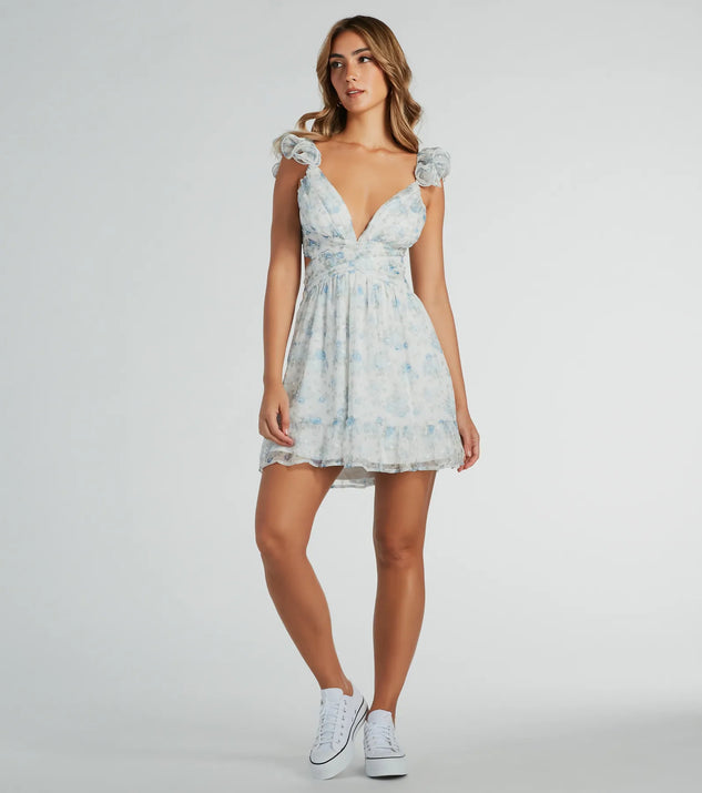 Marvelous Darling Lace-Up Floral Chiffon Dress