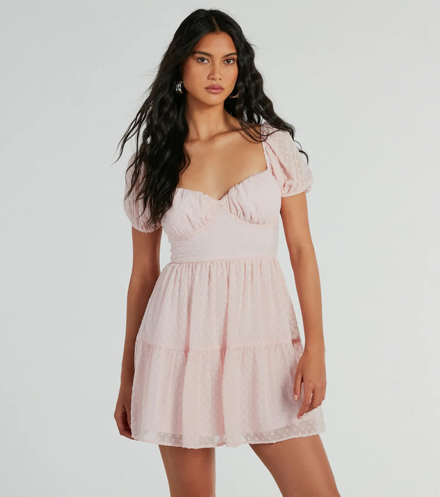 Whimsical Appeal Puff Sleeve Chiffon Skater Dress