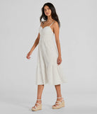 The Playful Summer Sweetheart Ruffled Eyelet Midi Dress is a casual dress for more than special occasions with a fitted or flowy silhouette and accents in the most recent trends!