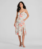 Essential for vacations or summer days, the Floral Energy Sleeveless A-Line Chiffon Midi Dress is a sundress or milkmaid dress with sleek and flirty details.