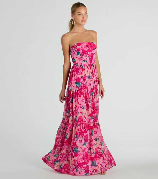 Radiate Romantic Vibes Strapless Floral Maxi Dress