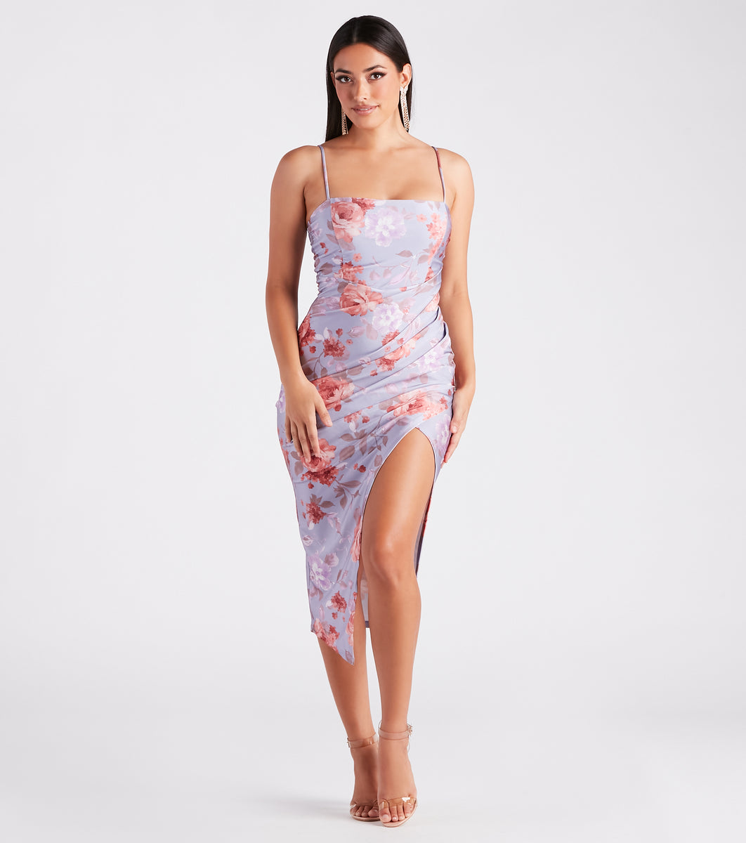 Made You Wink Floral Satin Midi Dress & Windsor