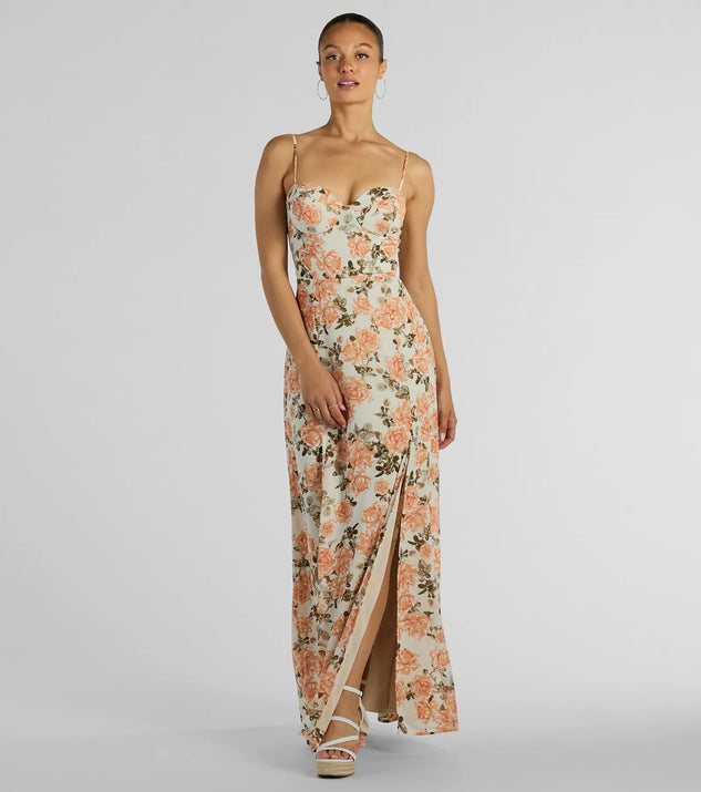 Essential for vacations or summer days, the Gorgeous Arrival Rose Floral Chiffon Maxi Dress is a sundress or milkmaid dress with sleek and flirty details.