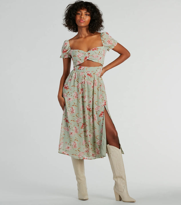 Shops NEW (L) entro Floral Print Short Sleeve Cut Out Midi Dress