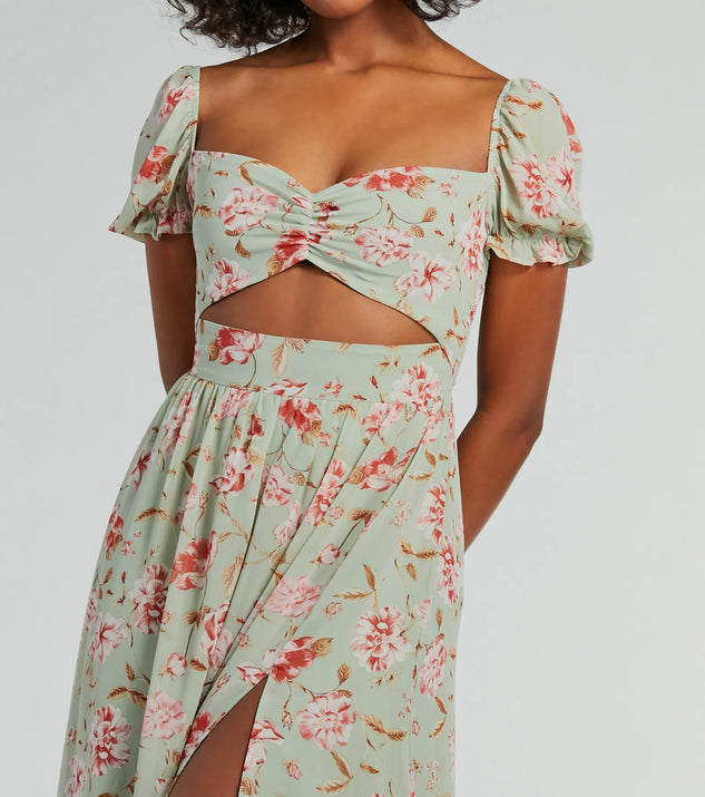 NEW (S) entro Floral Print Short Sleeve Cut sale Out Midi Dress