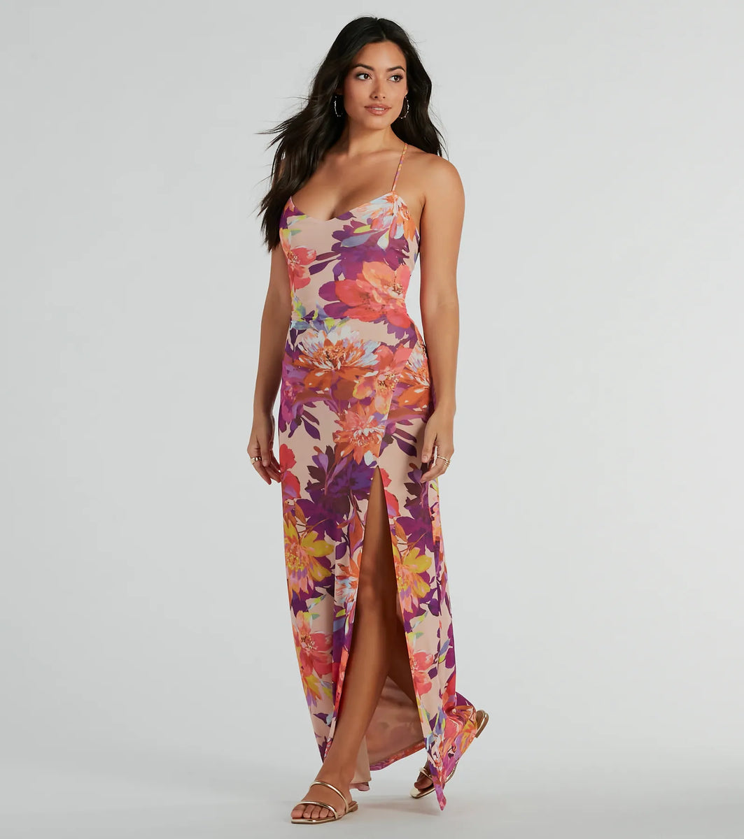 Paradise Babe Lace Up Tropical Floral Maxi Dress & Windsor