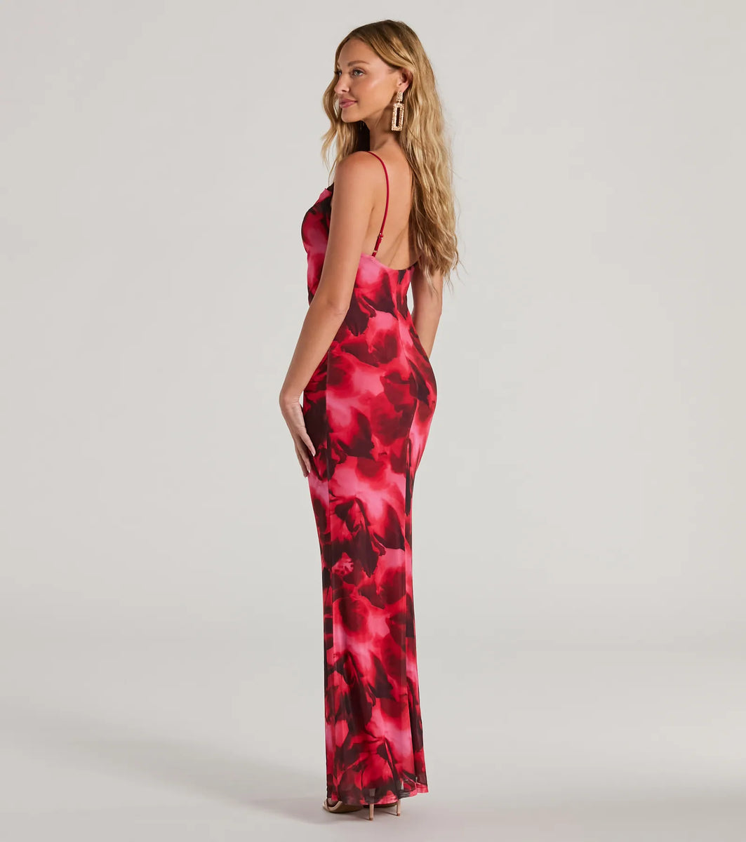 Catch Attention Cowl Neck Abstract Floral Maxi Dress & Windsor