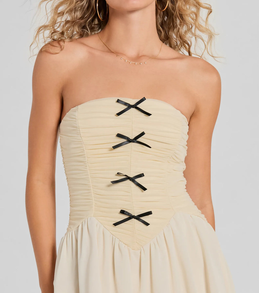 Prettiest Pick Strapless Bow A-Line Mini Dress