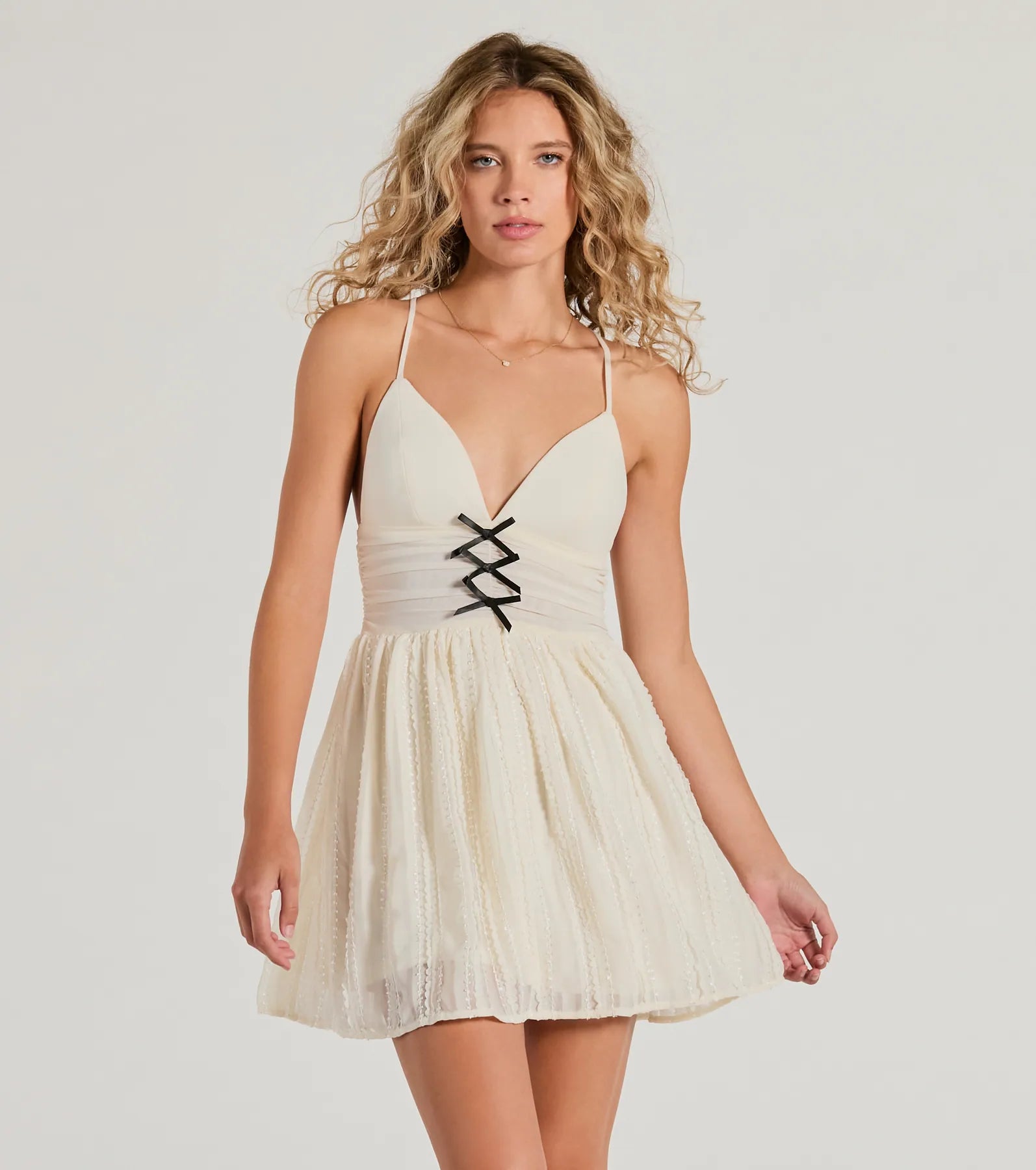 All About Her V-Neck Bow Lace Skater Dress | Windsor