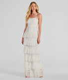 Essential for vacations or summer days, the Follow Your Heart Sleeveless Ruffled Lace Maxi Dress is a sundress or milkmaid dress with sleek and flirty details.