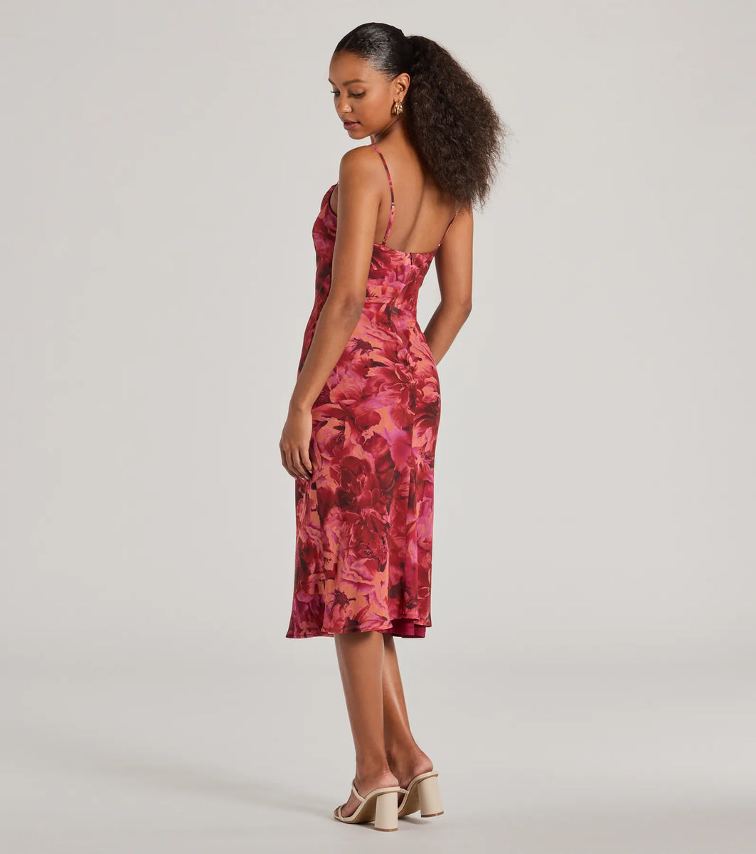 Looking Pretty Floral Chiffon Midi Dress