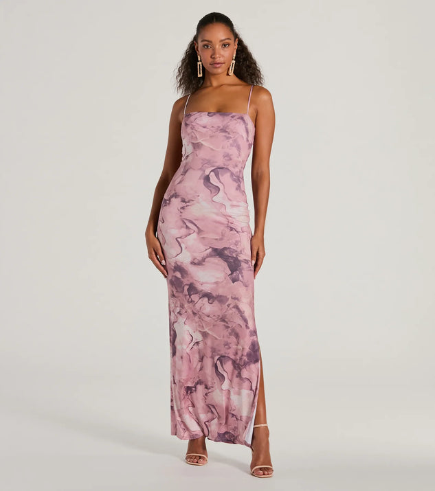 Outside The Lines Tie Back Slit Marble Maxi Dress | Windsor