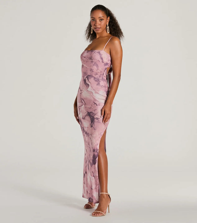 Outside The Lines Tie Back Slit Marble Maxi Dress Windsor