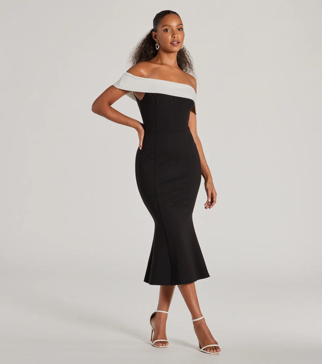 Enticing Sultry Off The Shoulder Mermaid Midi Dress Windsor