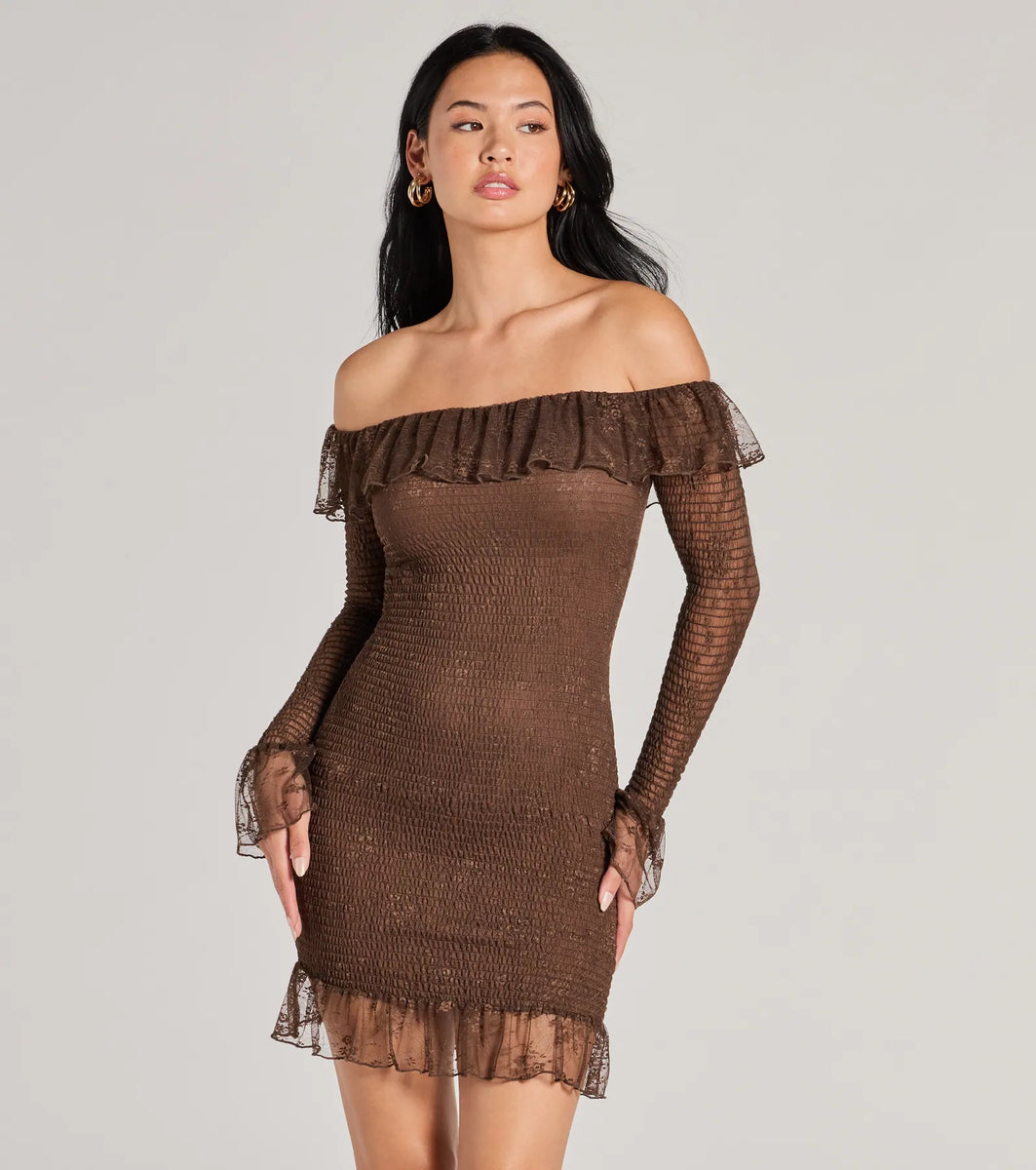 Dreamy Darling Off-The-Shoulder Bodycon Mini Dress