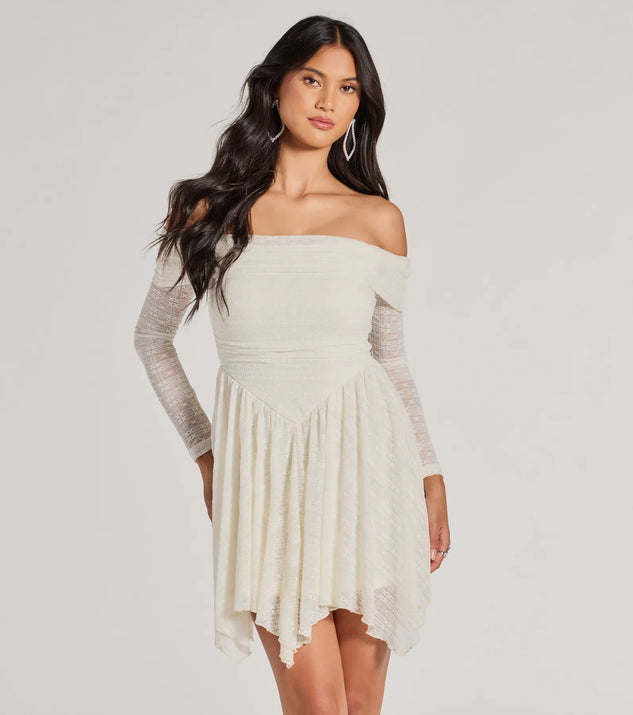 Off shoulder lace skater dress best sale