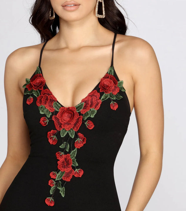 Rose Embroidered Bodycon Dress Windsor