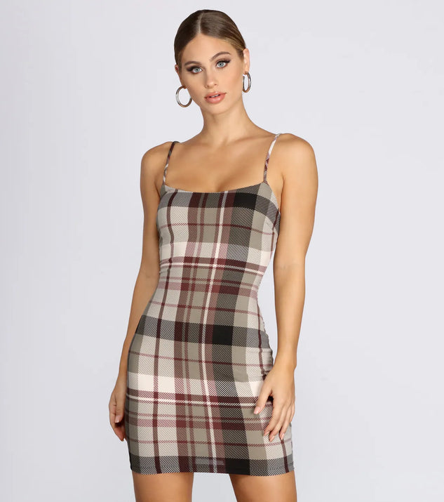 Pretty plaid knit mini dress best sale