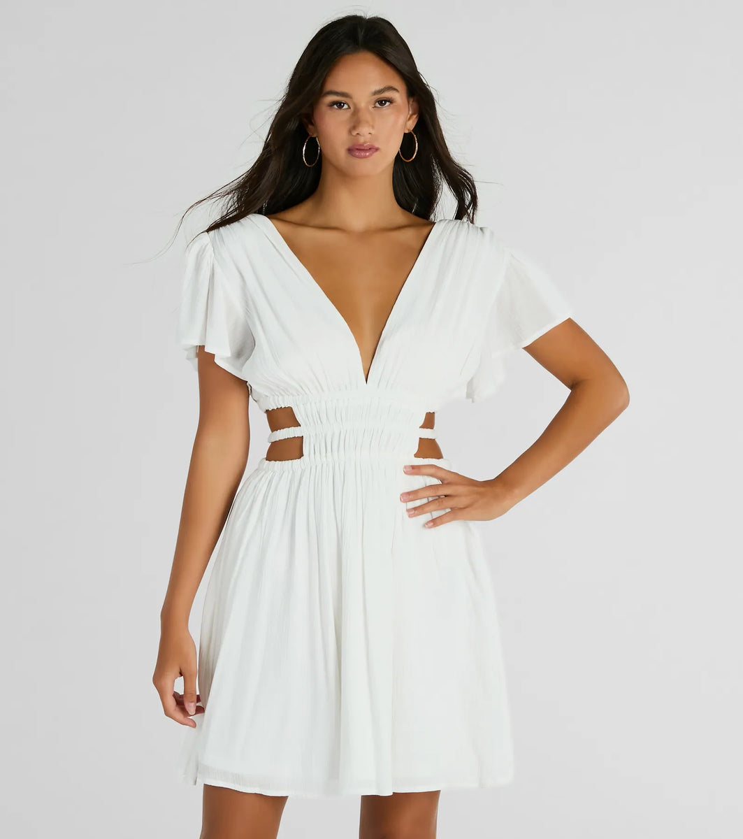 Windsor Spice Things Up V-Neck Cutout Skater Dress | Foxvalley Mall