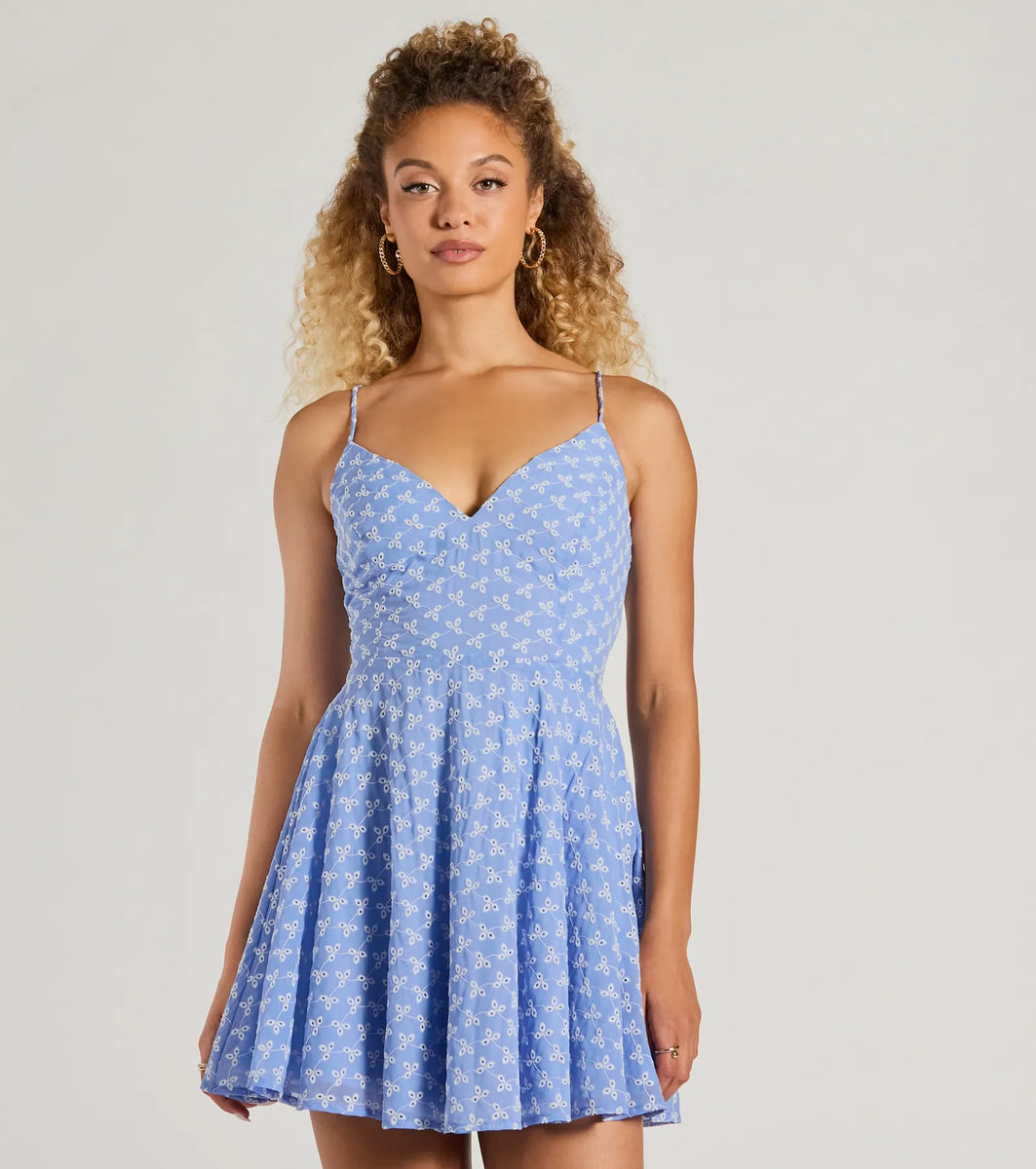 Sway With Me Eyelet Lace Skater Dress