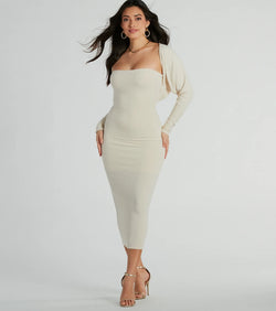 The midi dress length on the She's The Main Rib Knit Strapless Midi Dress provides an elevated silhouette perfect for any party, occasion, or everyday styling.