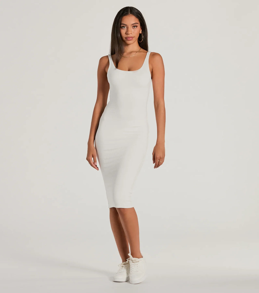 Done One Ribbed Knit Bodycon Midi Dress