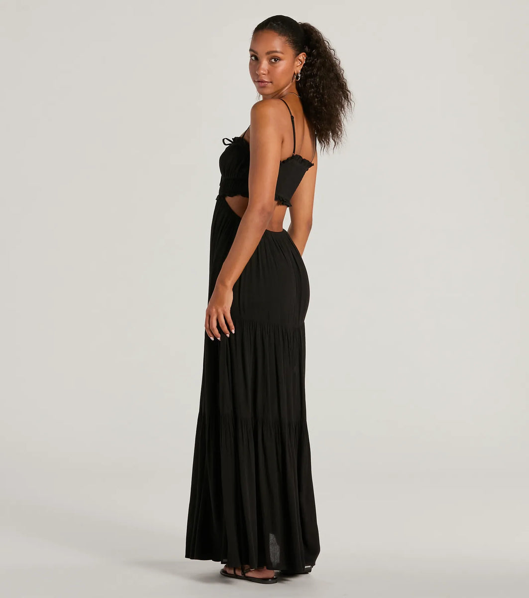 Breezy Look Ruffled Cutout Woven Maxi Dress