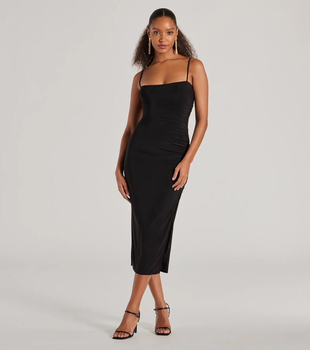 Truly Chic High Slit Bodycon Midi Dress Windsor