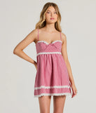 The Life's A Picnic Sweetheart Lace Gingham Mini Dress is a casual dress for more than special occasions with a fitted or flowy silhouette and accents in the most recent trends!