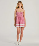 Life's A Picnic Sweetheart Lace Gingham Mini Dress