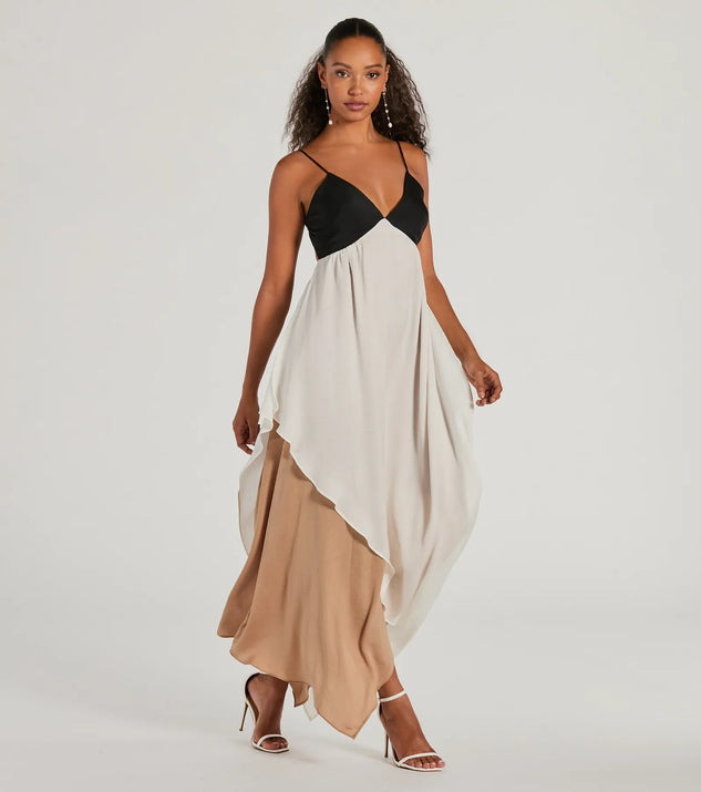 Chic Passion V-Neck Color Block Maxi Dress | Windsor