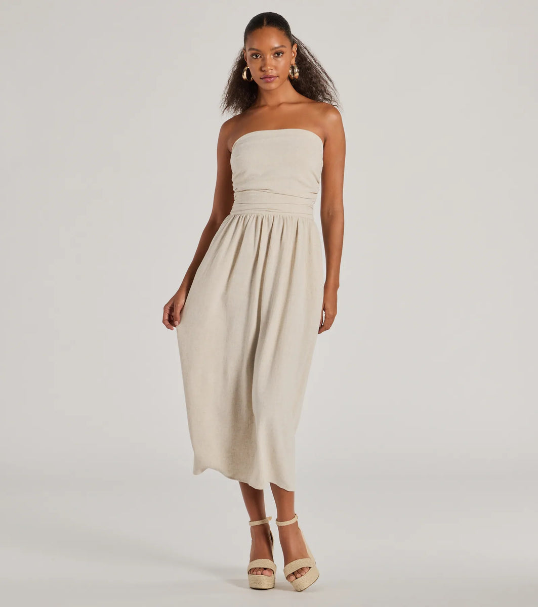 Effortlessly Elevated Strapless Linen-Blend Dress