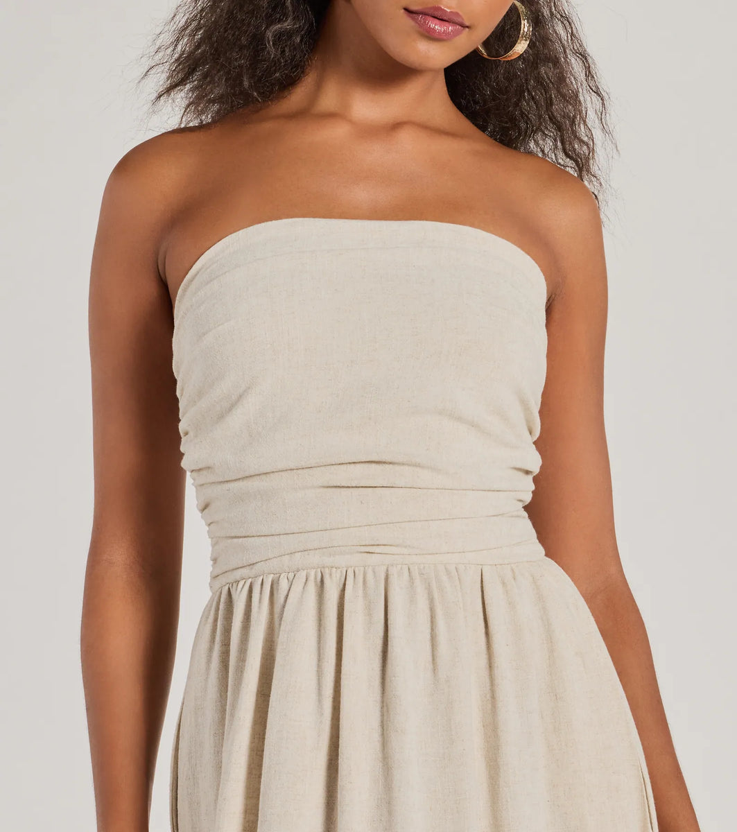 Effortlessly Elevated Strapless Linen-Blend Dress