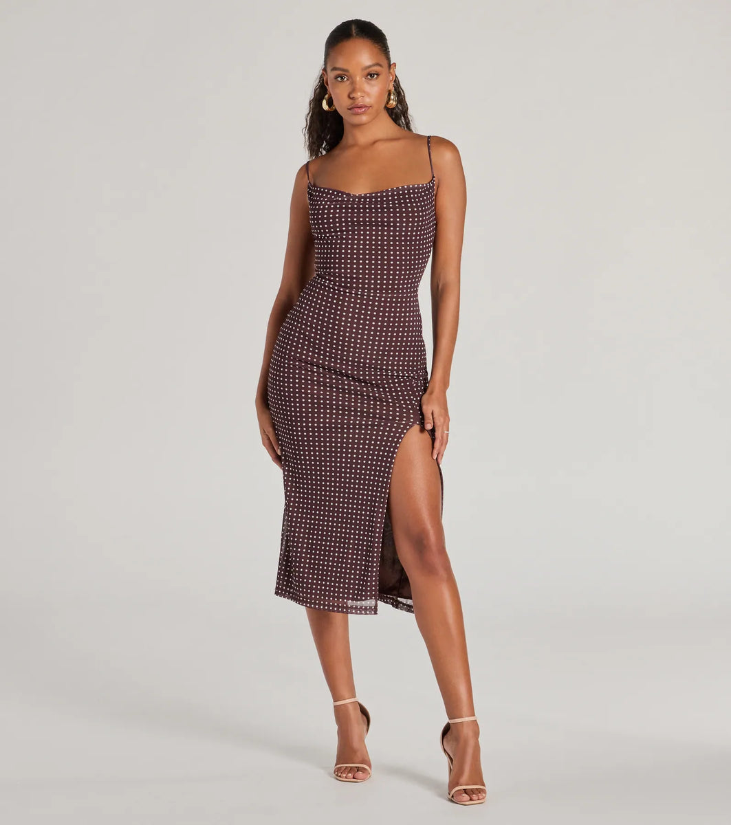 Cowl neck polka dot dress best sale