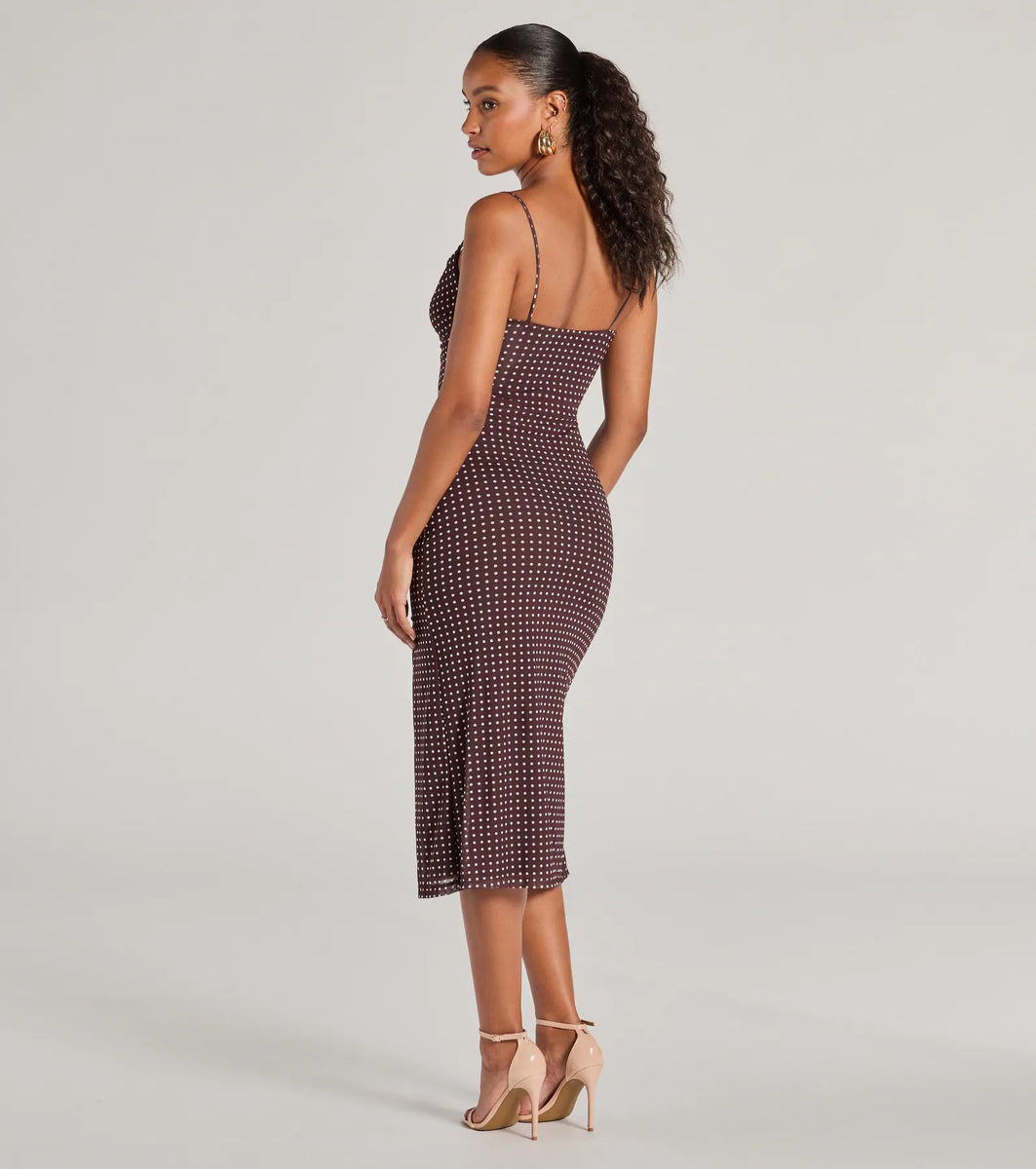 Class Act Cowl Neck Polka Dot Midi Dress