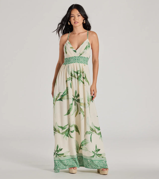 The Fiji Feeling Sleeveless Lace-Up Tropical Maxi Dress is a casual dress for more than special occasions with a fitted or flowy silhouette and accents in the most recent trends!