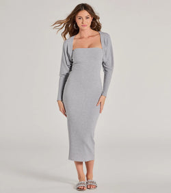 The She's The Main Rib Knit Strapless Midi Dress offers a versatile winter style, with a cozy sweater knit perfect for office wear, casual day outings, or layered winter outfits.