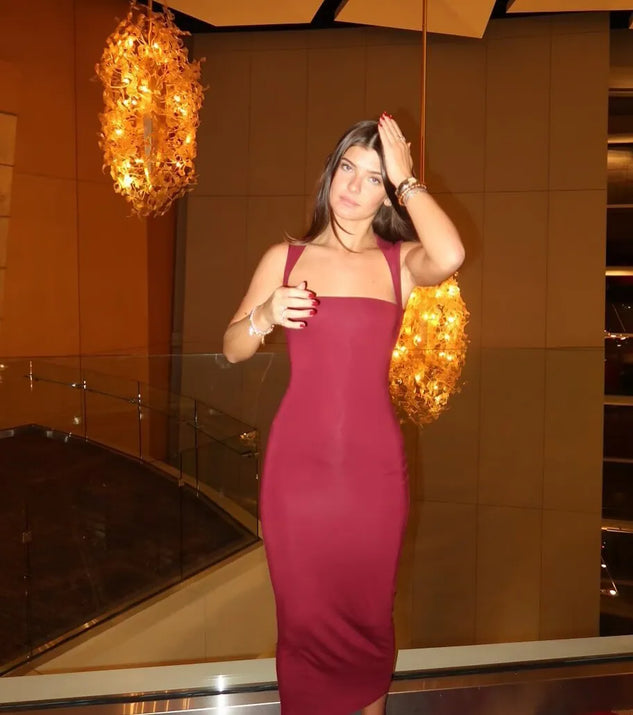Square neck bodycon midi dress clearance