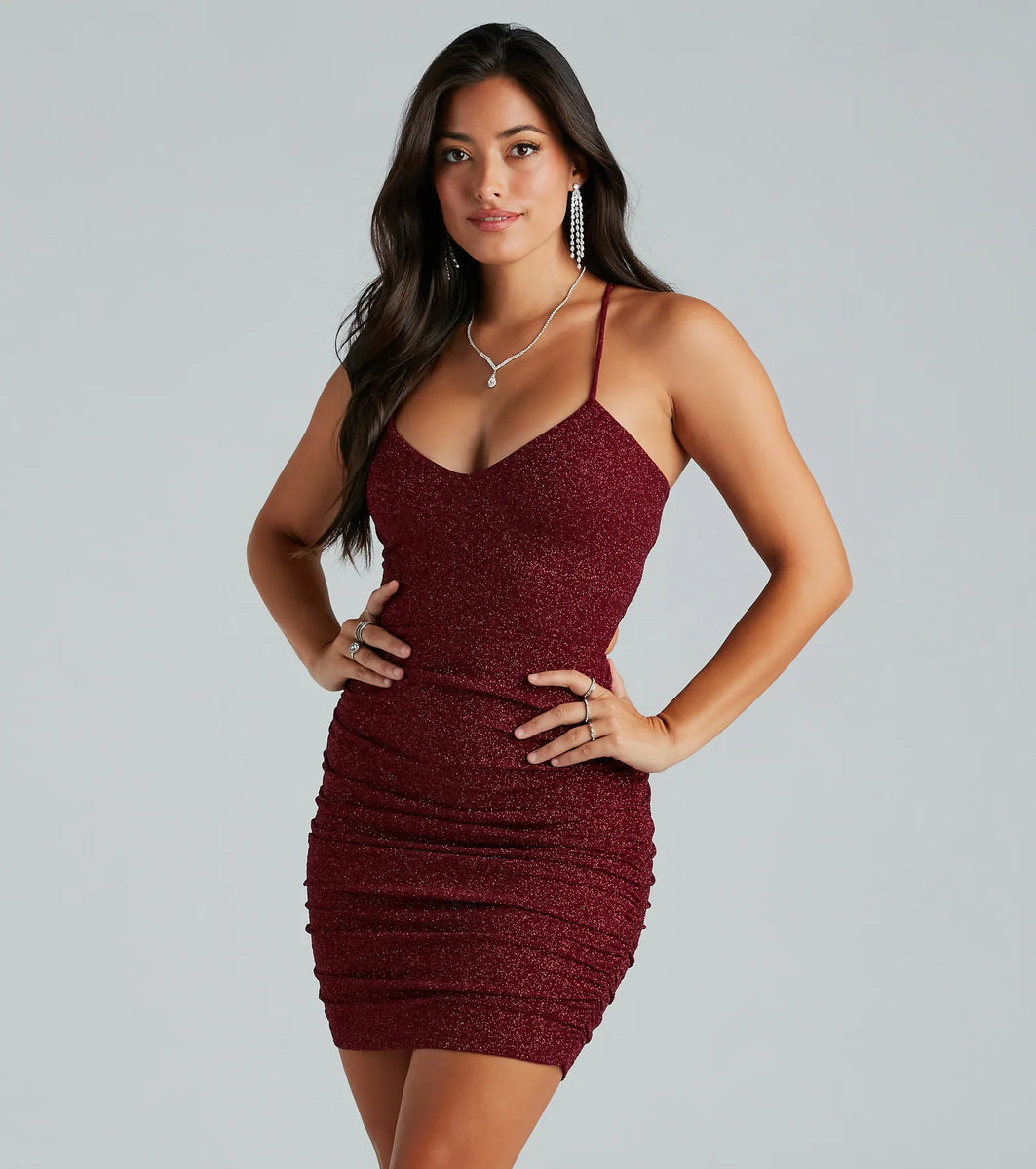 My Sparkle Glitter Lace-Up Mini Dress