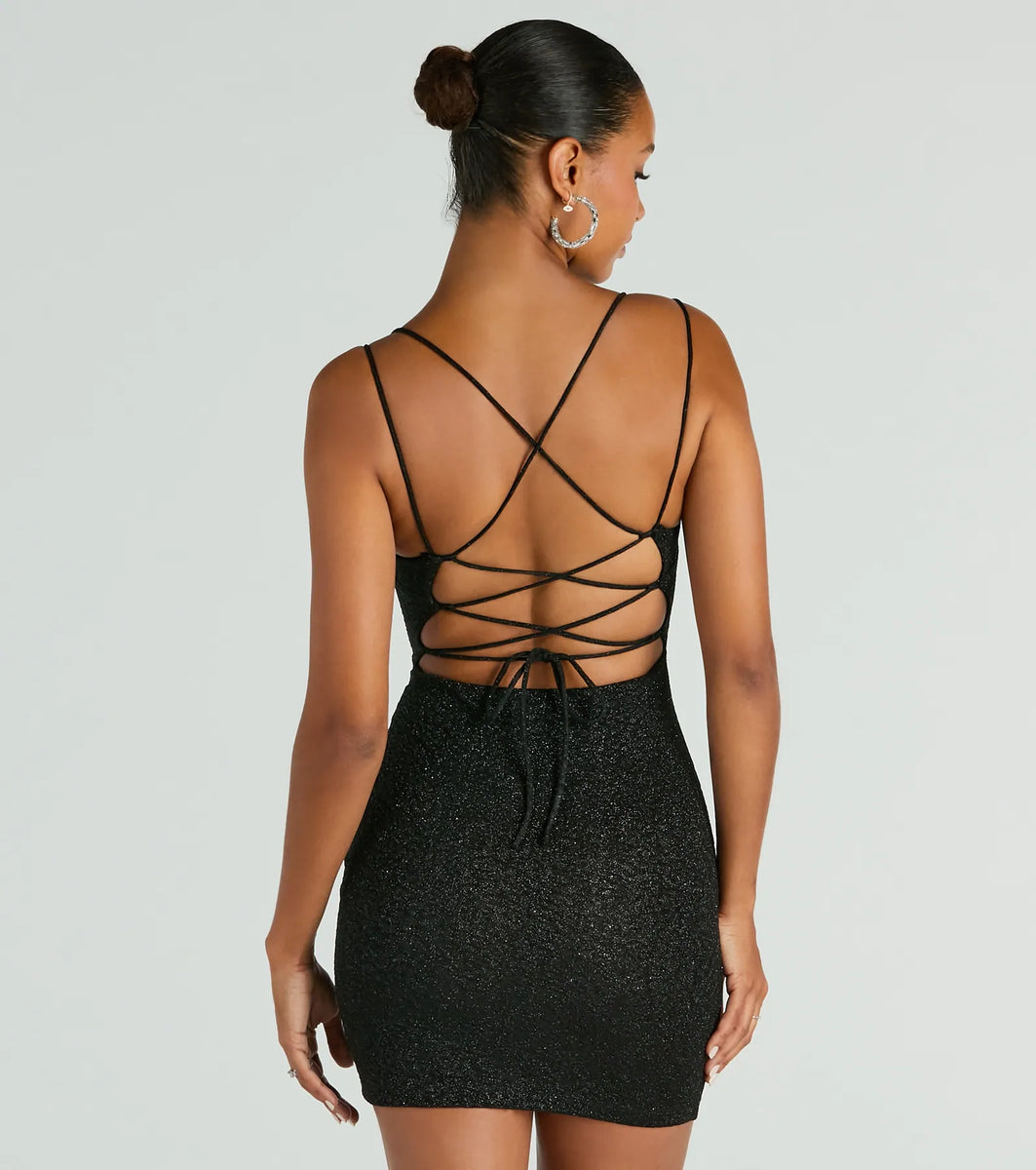 Lace Me Up Glitter Mini Dress