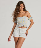 Sunny And Sweet Off-The-Shoulder Floral Crop Top